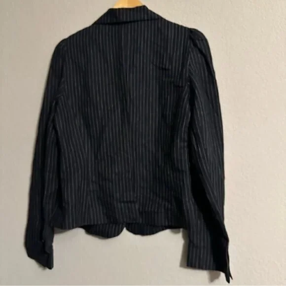 Max Studio Black Pinstripe Fully Lined Linen Blazer Jacket-Size 12 - Picture 8 of 11